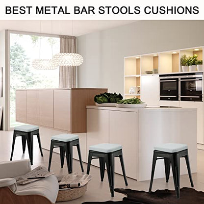 BUYUE Enhanced Anti-Slip Magnetic Bar Stool Cushion 1 Piece, Luxury PU Leather Waterproof Small Seat Cushion for Café Bistro Stackable Metal Stool (Square, Light Gray, 1) - color: Light Gray, style: Square-1 Pcs