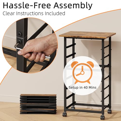HIGDBFE 7 Fabric Drawers File Cabinet with Side Pocket, Rolling Printer Stand with Storage for Home Office, Wood Top Storage Cabinet for Documents and Crafts, Rustic Brown, 15" D - size: 15"D (7 Drawers)
