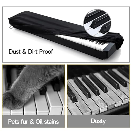 CashBeat 88 Key Piano Keyboard Dust Cover Waterproof Stretchy | Elastic cord lock closure, waterproof stretchy fabric, fits 88-key digital piano keyboard, dust protector, black - size: 88 key