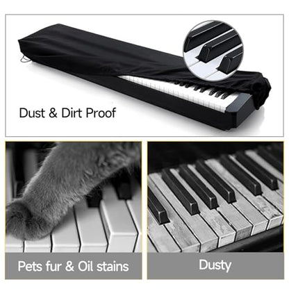 CashBeat 88 Key Piano Keyboard Dust Cover Waterproof Stretchy | Elastic cord lock closure, waterproof stretchy fabric, fits 88-key digital piano keyboard, dust protector, black - size: 88 key