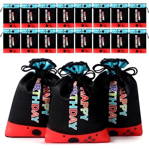 RICHNESS 16pcs Video Game Party Favor Bags Drawstring Game on Party Bags 4.5X6IN Satin Goodie Bags - color: Black