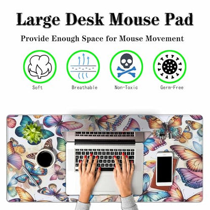 Colorful Butterfly Desk Mat Large Mouse Pad Blue Pink Purple Full Extended Gaming Computer Keyboard Mousepad for Home,Office 35.4"X15.7" - color: colorful Butterfly