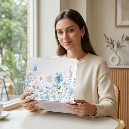 DONGKE Compatible with MacBook Neo 13 Inch Case 2026 A3404 A18 Pro chip & Touch ID, Plastic Hard Shell with Keyboard Cover, Screen Protector & Dust Plugs, Blue Flowers - color: Blue Flowers