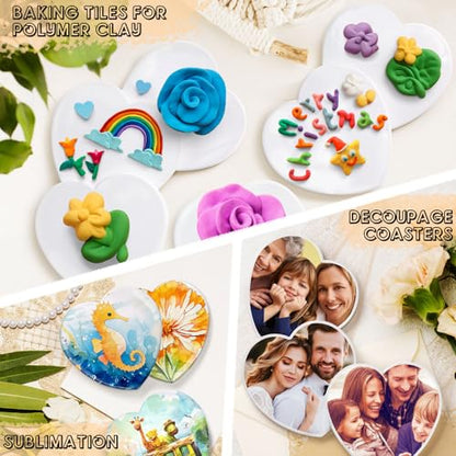 24 Pieces Sublimation Coasters, GOH DODD Glossy Ceramic Tiles Glazed Blanks with Cork for Valentine‘s Day DIY Alcohol Ink Heat Transfer Painting Housewarming Gifts Wedding Arts Crafts, Heart, 4 Inch - size: 4 Inch-24 Pieces-Heart