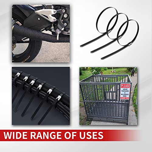 Metal Zip Ties black 100pcs 11.8 inch 304Stainless steel Epoxy Coated Cable Tie Multi-purpose Self-locking Cable Ties used for machinery, vehicles, farms, cables, pipesas well as Outdoor binding