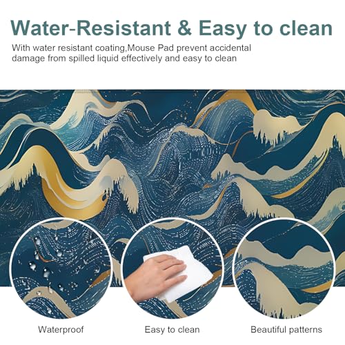 Ocean Waves Extended Gaming Mouse Pad 35.4 x 15.7 Inch – Large Desk Mat for Gaming, Office, and Home Use, with Non-Slip Rubber Base and Smooth Cloth Surface - color: #34, size: 35.4 x 15.7 Inch