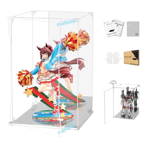 Clear Acrylic Display Case with Mirrored Back and Base, UV Protected Acrylic Box with Magnetic Door, Dustproof Display Box Showcase for Collectibles, Figures, Models, Toys (10x10x15.7inch) - size: 10x10x15.7 inch