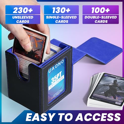 UAONO Card Deck Box for MTG Commander, Independent Commander Display, Fits 100 Double-Sleeved Cards, Magnetic Deck Case for Magic the Gathering TCG, 2 Dividers & 1 Top Loader (Black/Blue) - color: A-Black&Blue