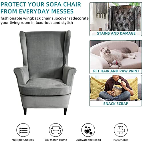 KRFOONN Wingback Chair Cover Slipcovers 2 Piece Stretch Velvet Plush Wing Chair Covers Slipcovers Wingback Sofa Covers Armchair Covers Furniture Protector for Living Room, T15 - color: Color T15