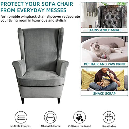 KRFOONN Wingback Chair Cover Slipcovers 2 Piece Stretch Velvet Plush Wing Chair Covers Slipcovers Wingback Sofa Covers Armchair Covers Furniture Protector for Living Room, T15 - color: Color T15