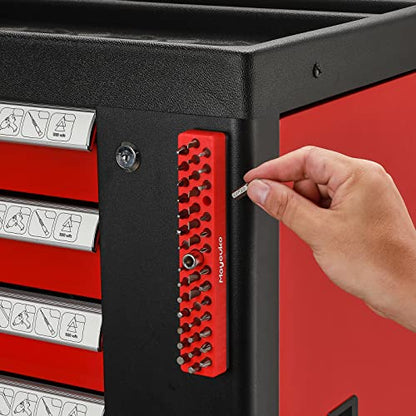 Mayouko 1/4" Magnetic Hex Bit Holder Rack Organizer, 43 Holes, 1/4-Inch Drill Bit Holder, Red&Blue, 2 Racks, Magnetic Bit Holder with Magnet Base for Screwdriver Bits - color: Red,blue