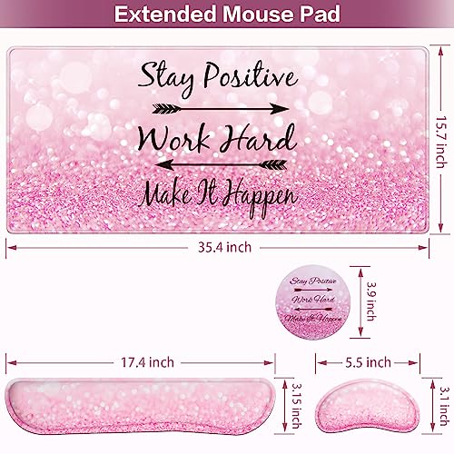 Mousepad Pink, Mouse Pad with Wrist Rest, 4-in-1 Large Mousepad+Keyboard Wrist Rest+Mouse Pad Wrist Support+Cup Pad Set,Ergonomic Mouse Pad,Anti-Slip,Memory Foam Desk Mat for Women Office Gaming - color: Pink Particle