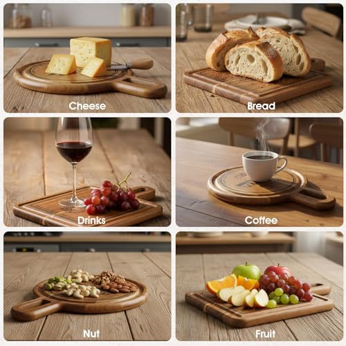 Mini Charcuterie Board Set with Handle, 2-Piece Small Acacia Wood Serving Tray & Wooden Cutting Board for Cheese, Fruit, Appetizers & Entertaining Gift - size: 10 inch