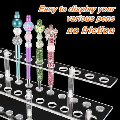 Acrylic Pen Display Stand 24 Slots 1.5cm Clear Pen Stand Display 2 Tier Acrylic Pen Holder Stand for Beadable Pen Pencil
