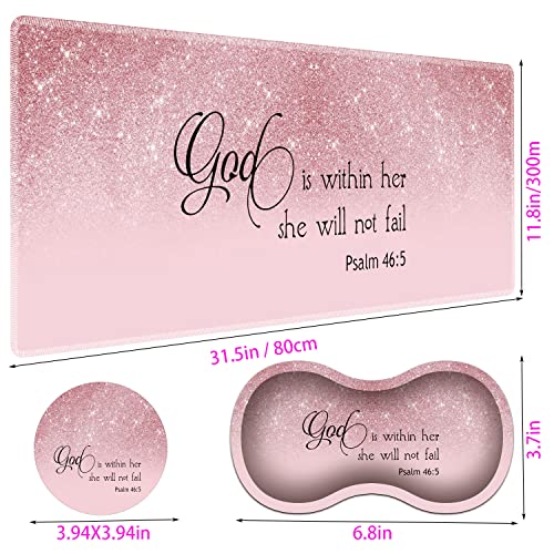 Large Gaming Mouse Pad + Mouse Wrist Rest Pad + Coaster Combination, 31.5 "x 11.8" Durable Non-Slip Extension Table Mat, Suitable for Office and Home, Bible Psalm 46-5 - color: Bible Psalm 46-5