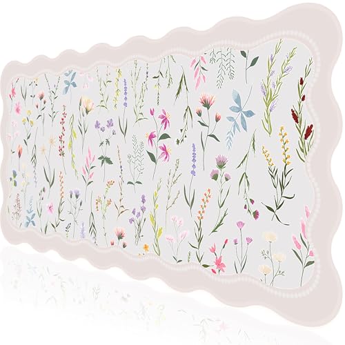 L-SPOUTTO Floral Mouse Pad,Botanical Desk Mat XXL Large Scalloped Gaming Mousepad,35.4x15.7in Non-Slip Keyboard Pad Waterproof Desktop Mat for Laptop Computer Work Game Home Office-Wild Flowers - color: Wild Flowers