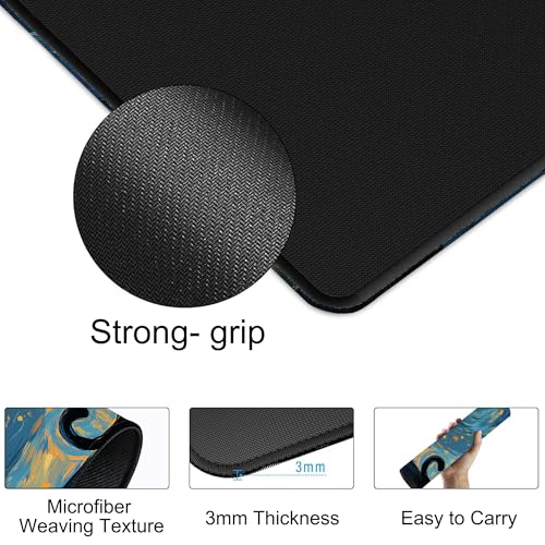 Black Cat Under Starry Night Gaming Mouse Pad Large Desk Mat Extended Keyboard Anime Mousepad with Non-Slip Base and Stitched Edge for Desk Home Office Gaming,35.4 x 15.7 Inch - color: Black Cat under Starry Night, size: 15.7*35.4inch
