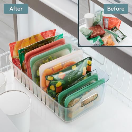 YouCopia FreezeUp Freezer Bin 15", BPA-Free Clear Fridge Organizer with Adjustable Dividers and Handles for Frozen Food and Leftovers - size: 15" Deep
