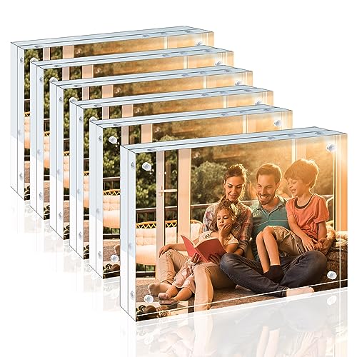 Egofine 4x6 Acrylic Frames 6 Pack, 20mm Thicker Frameless Clear Picture Frames, Double Sided Magnetic Picture Frames, Free Standing Desktop Display - color: 6, size: 4x6