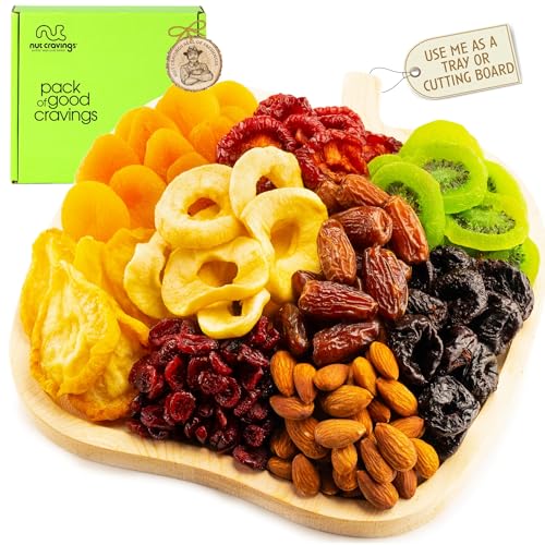 NUT CRAVINGS - Dried Fruit & Mixed Nuts Gift Basket in Wooden Apple-Shaped Tray (9 Assortments) Food Arrangement, Healthy Snack Care Package, - style: 8. Wooden Apple Fruit Tray