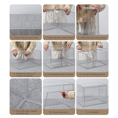 GUDEMAY Clear Stackable Plastic Storage Bins with Lid, Dustproof Acrylic Display Case for Collectibles, Large Figures Showcase, Shoe Storage Box, Closet Organizer for Book Cosmetic Purse (L, Count, 1) - size: L