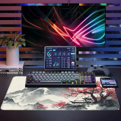 Mouse Pad, Large Anti-Slip with Stitched Edges Desk Mat Desktop Laptop Computer Desk Keyboard Mat,Table Protector Blotter Mat (Plum Blossom, 35.4" x 15.7") - color: Plum Blossom, size: 35.4" x 15.7"