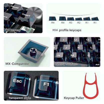 dagaladoo Clear keycaps,Transparent Keyboard keycaps,Jelly Key caps Set,Shine Through keycap，MDA Profile Keyboard caps for Mx Switches Mechanical Keyboard(Haze Blue) - color: Haze Blue