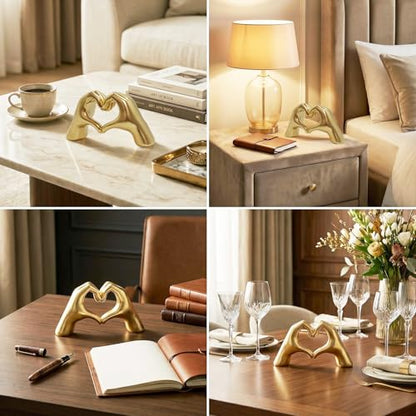 Small Gold Hand Heart Sculpture Home Decor for Living Room Bedroom Office | Resin Heart Gesture Statue Gifts Merch for Women Girls Wedding Birthday Love Finger Statue for Shelf Bookshelf Coffee Table - size: X-Small