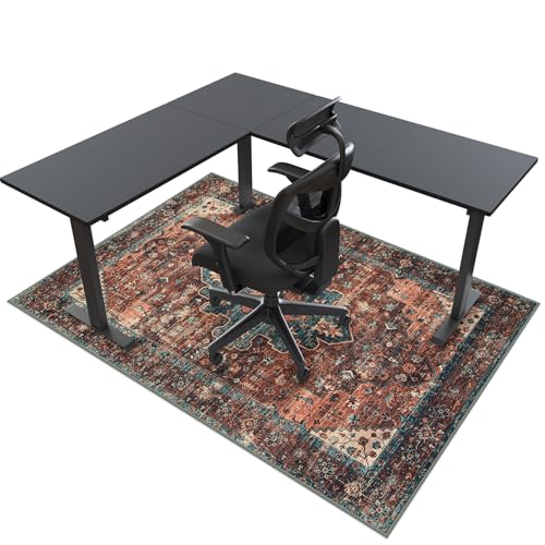 Anidaroel 46"x72" Large Chair Mat for Hardwood Floor/Tile Floor, Desk Chair Mat for Hard Floors, Under Desk Rug Protector for Rolling Chair, Low Pile Carpet Floor Mat for Home Office - color: Brick Red/Dull Teal, size: 46"x72"
