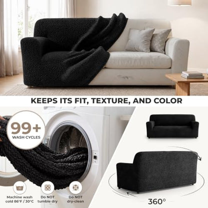 Premium Stretch Couch Covers for Sofa - Sofa Chair Cover Washable, Dogs & Pets Friendly - Elastic Polyester Loveseat Slipcovers - Non-Slip Love Seat Couch Covers - Black (64"-85" Wide) - color: Black, size: 64"-85" Wide