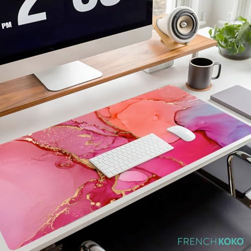 French KOKO Large Mouse Pad Desk Mat Protector Keyboard Pad Desktop Office School Decor Big Extended Laptop Computer Accessories Pretty Mousepad Women XL Cool Marble Pink Gold - color: Marble-lous Pink, size: 16.5" x 36"