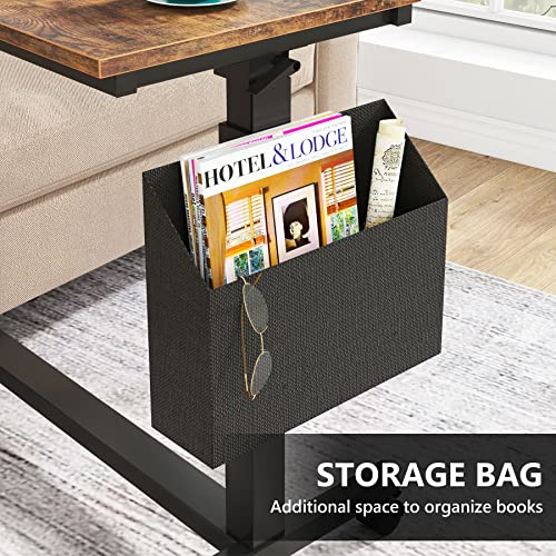 Tribesigns Height Adjustable C Shaped End Table with Wheels and Side Pocket, Mobile Sofa Snack Table with Tiltable Drawing Board, Laptop Side Tray Table for Couch Bed (Rustic Brown) - color: Rustic Brown