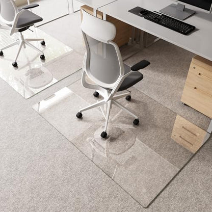 Tempered Glass Chair Mat 55"x36" – Ultra-Clear Office Chair Mat for Hardwood Floors & Low-Pile Carpets – Heavy-Duty 0.2" Scratch-Resistant Surface with Non-Slip Pads – Supports 1,000 lbs - size: 55"x36"