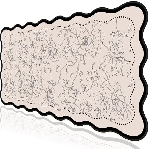 L-SPOUTTO Vintage Floral Mouse Pad,Aesthetic Scalloped Desk Mat XXL Large Gaming Mousepad,35.4x15.7in Non-Slip Keyboard Pad Waterproof Desktop Mat for Laptop Computer Work Game Home Office- Beige - color: Vintage Floral Beige