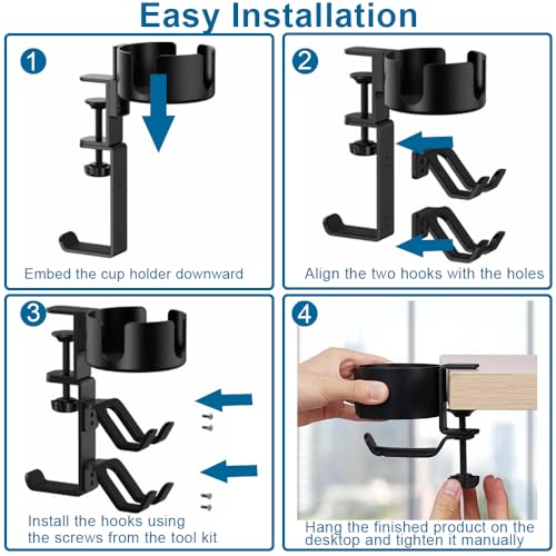 Cup Holder for Desk - Under Desk Cup Holder for Gaming,Controller Holder,360° Rotating Controller Headphone Holder
