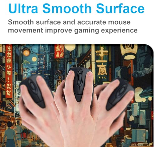 Cute Japanese Street Keyboard Desk Mat, Tokyo Night View Computer Mouse Mat | Large Extended Mouse Pad; Full Desk Coverage; Waterproof Coating; Stable Anti-Slide Base For Gaming, Office, Study Daily Use - color: Tokyo Street