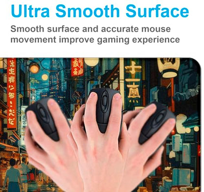 Cute Japanese Street Keyboard Desk Mat, Tokyo Night View Computer Mouse Mat | Large Extended Mouse Pad; Full Desk Coverage; Waterproof Coating; Stable Anti-Slide Base For Gaming, Office, Study Daily Use - color: Tokyo Street