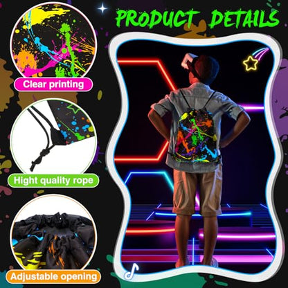 Yiyiring 16 Pcs Glow In The Dark Gift Bags Neon Treat Drawstring Bags Party Supplies for Light Birthday Party Travel Camping Supplies Decorations (Glow) - style: Glow