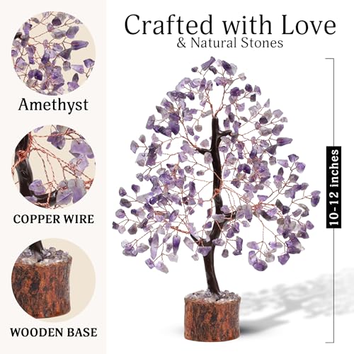 FASHIONZAADI Amethyst Crystals Tree of Life - Stones and Crystals - Bonsai Tree - Good Luck Gifts for Women - Meditation Accessories - Chakra Stones Decor - color: Amethyst Copper Wire