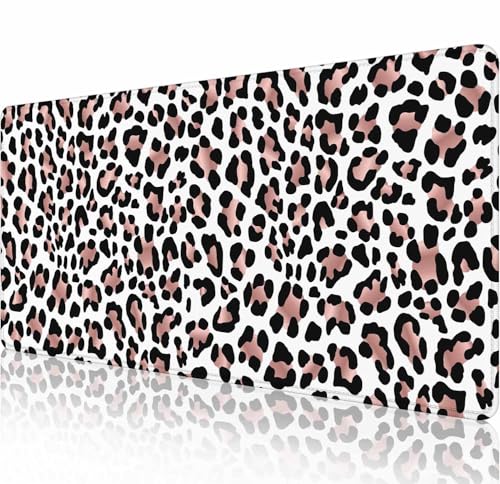 Gaming Mouse Pad, Large Mouse Pads for Women, Non-Slip Rubber Base Mousepad, Keyboard Mouse Mat, Desk Pad with Stitched Edges, 31.5x11.8inch Leopard Skin Rose Gold Pattern - color: Leopard Skin Rose Gold Pattern, size: 31.5" x 11.8"