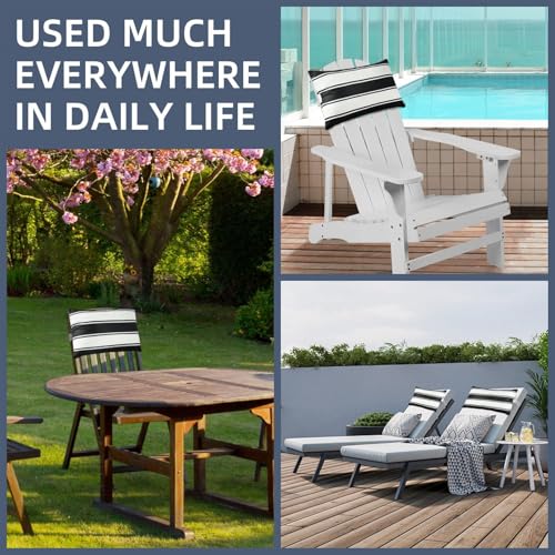 Adabana Outdoor Waterproof Pillow for Chaise Lounge Chair 2 Pack Black and White Stripe Headrest Pillow Lumbar Adjustable Strap for Beach Poolside Patio Office Patio Garden - color: White and Black Stripes
