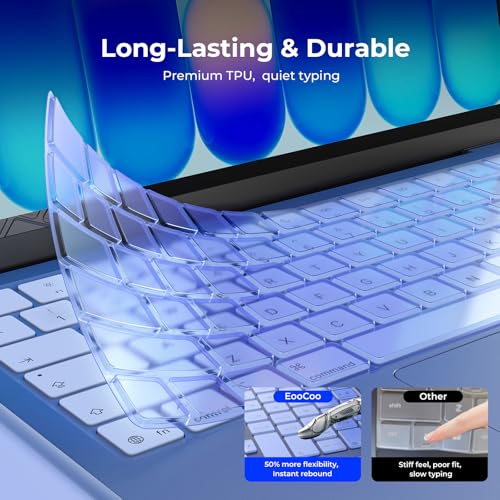 EooCoo Premium Keyboard Cover Skin Protector, Laptop Accessories Compatible with 2026 2025 2024 2023 2022 2021 M5-M1 Pro/Max MacBook Pro 14/16, M5-M2 MacBook Air 13/15, 2026 Mac Neo 13, Indigo Clear - color: Indigo Clear