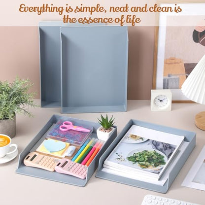 Wenqik 4 Pcs Stackable Paper Trays Rectangular Plastic Desk Holder Desktop Document File Organizer Storage Letter for Office Classroom (Gray) - color: Gray