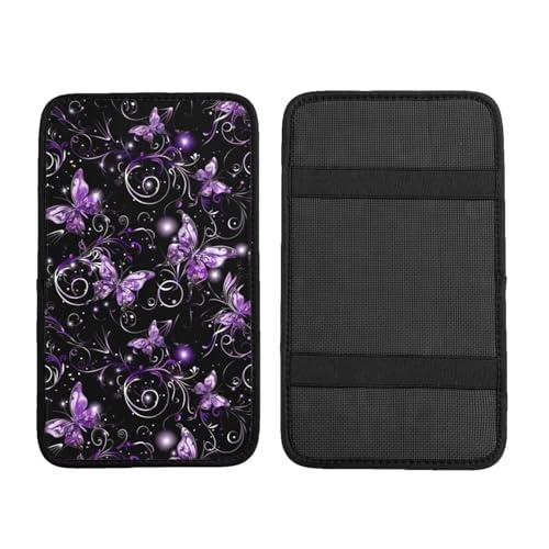 Car Center Console Cover Purple Butterfly Polyester Fabric Auto Armrest Cover Boho Flower Butterflies Cute Hippie Scratch Resistant Wear-Resistant Universal Car Armrest Storage Box Pad - color: Butterfly