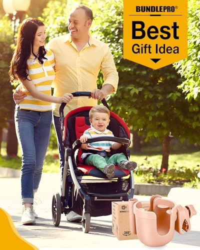 Universal Stroller Cup Holder with Mobile Phone Case, 2-in-1 Strollers Storage Rack, 360 Degrees Rotation Drink Holder for Bike, Pushchair, Wheelchair, Walker,Bicycle, Fits Most Cups (Pink) - color: PINK