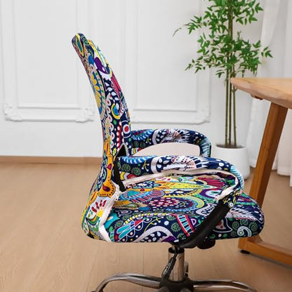 Waterproof Office Chair Cover with Armrest Cover 18Inch Wide Stretch Printed Boho Small Desk Computer Chair Covers with Long Zipper Arm Slipcovers Washable - color: Waterproof-boho, size: Small