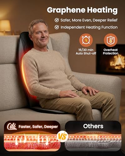 CILI Vibration Massage Chair Pad, Quiet Back Massager for Office Chair, Sofa & Recliner, Independent Graphene Heat & Massage Control, Fathers Day Gift for Back Pain Relief (Vibration Only) - color: Black Bary