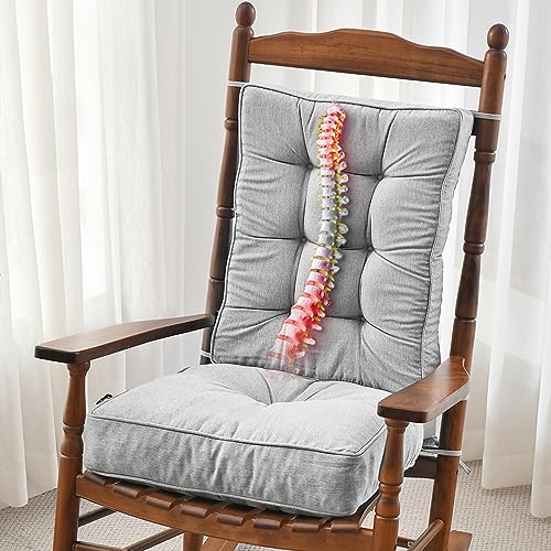 SUNROX Memory Foam Non Slip Rocking Chair Cushion, FadeShield Water Resistant Thicken Durable Tufted Pads, Set of Seat & Back Cushion with Ties for Indoor/Outdoor Rocker, 2 Piece, Heather Grey - color: Heather Grey