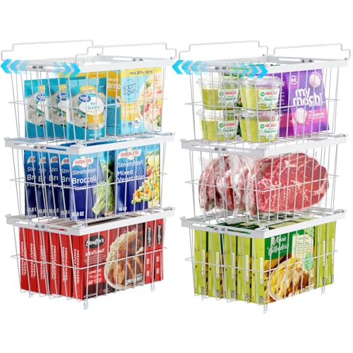 iSPECLE Freezer Organizer Bins - 6 Pack Adjustable Width for 5 to 7 Cu.Ft Chest Freezers, Stackable Wire Storage Baskets, Assembly Required, White - style: 6 Pcs-14.8"-White