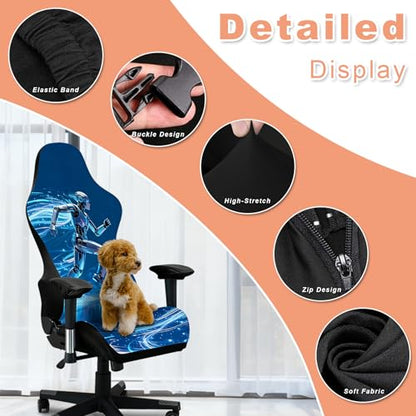 Gaming Chair Covers, 3D Printing Stretchable Soft Non-Slip Easy to Install Gamer Chair Cover with Armrest Cover(No Chair)(J) - color: J